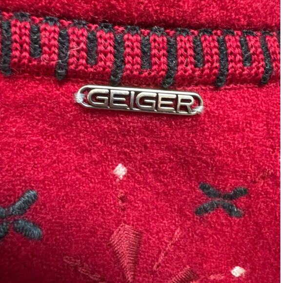 Vintage Geiger Collections Wool Cardigan Jacket Red Embroidered Pockets Size 10 - Picture 7 of 9